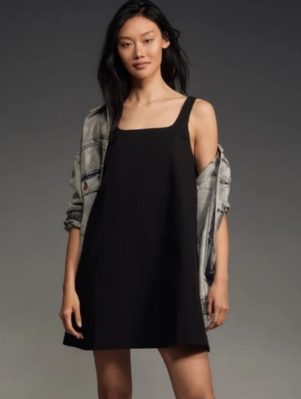 Anthropologie Black Square Neck Mini Shift Dress Size Medium EUC